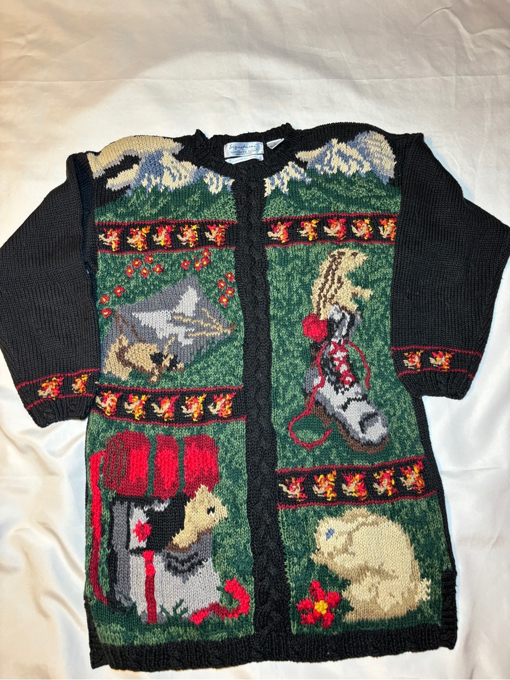 Northern Isles Hand Knitted Forest Animals Cardigan Sweater Large Cottagecore